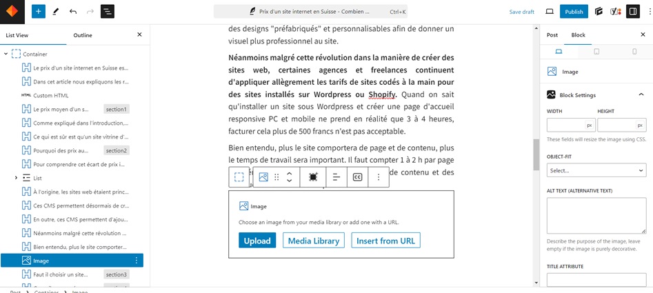 CMS wordpress interface visuelle rédaction article
